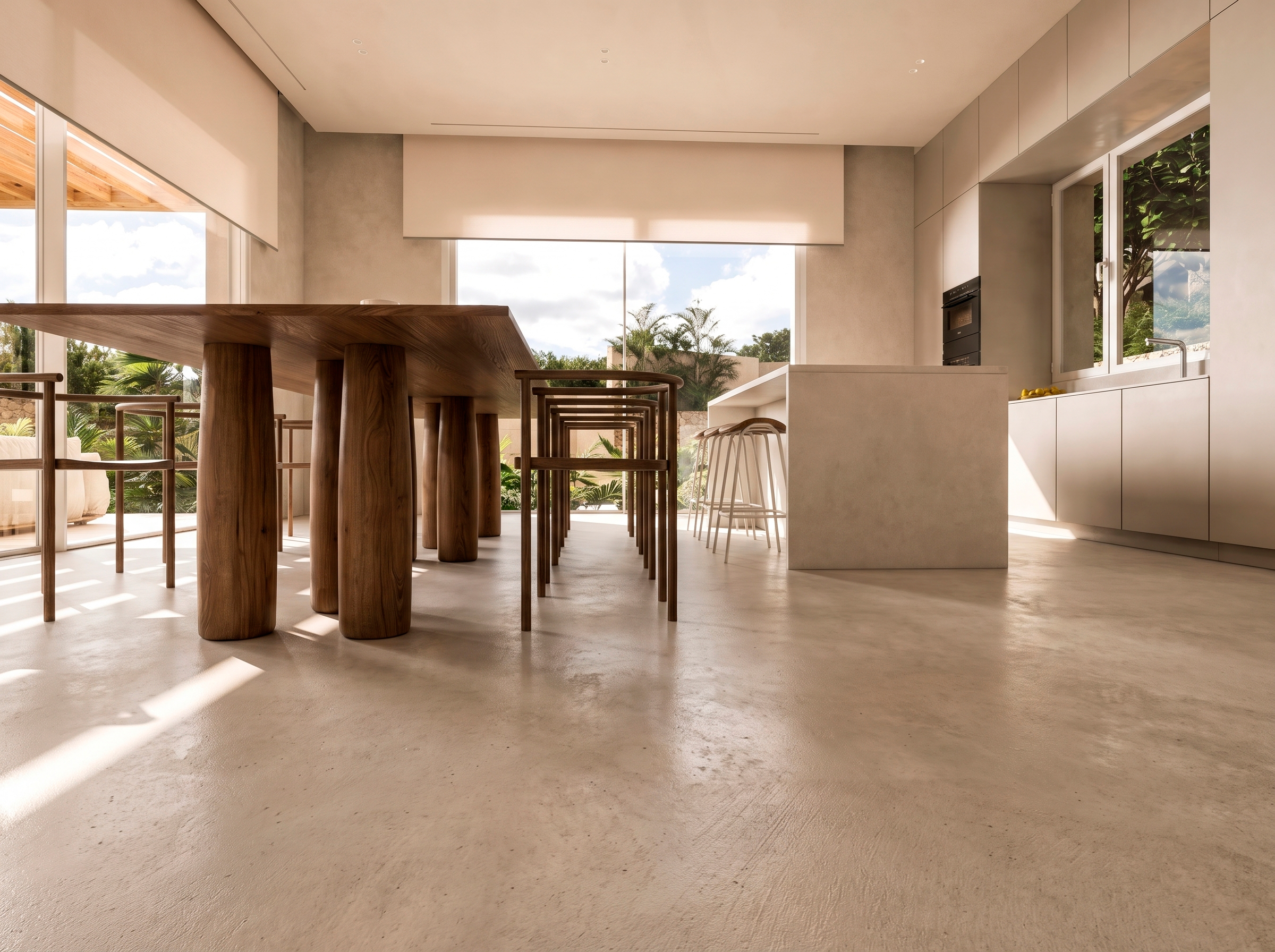 Vista amplia de la cocina y el comedor de Marquesa House