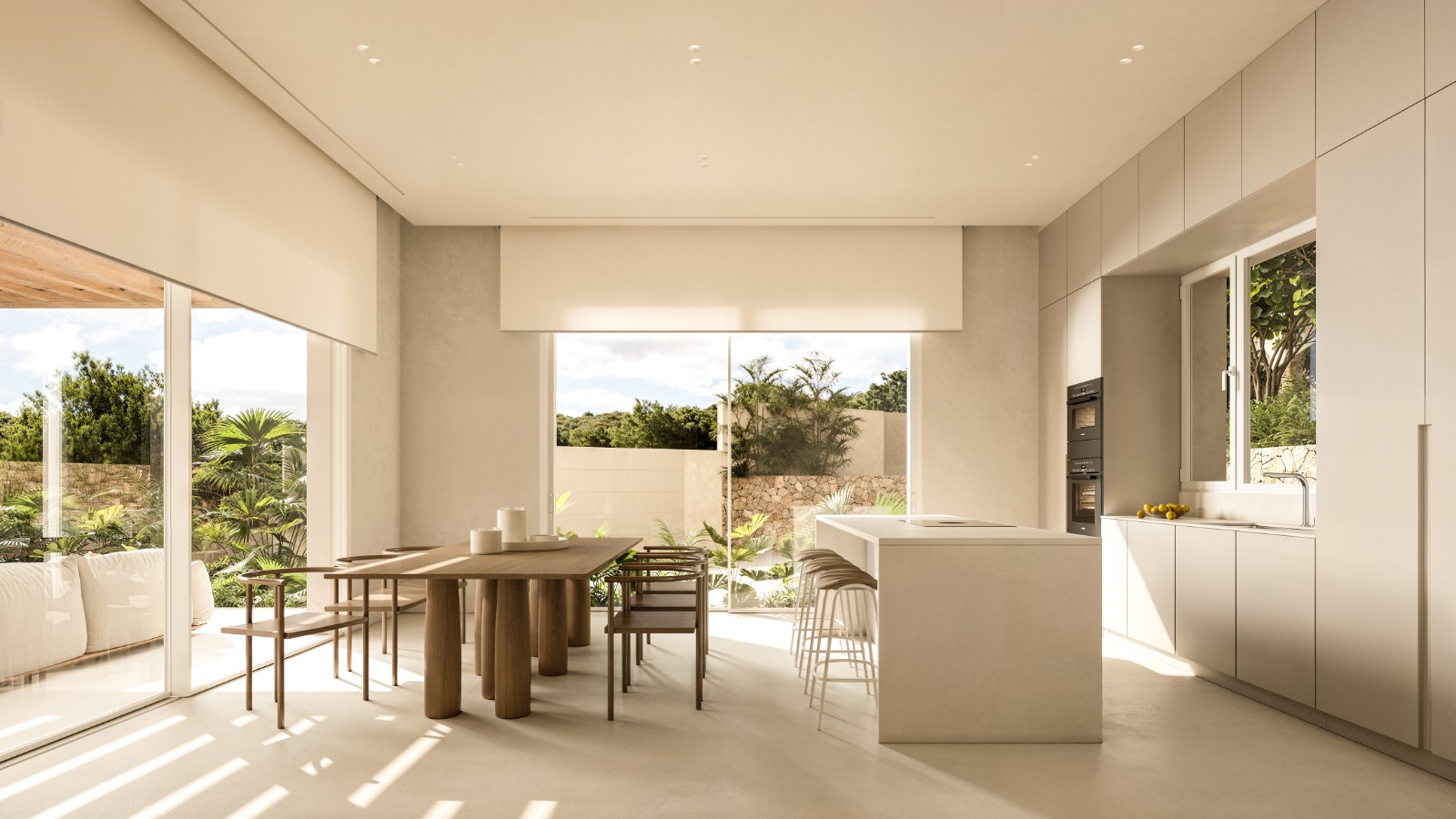 Cocina y comedor abiertos a la vegetación